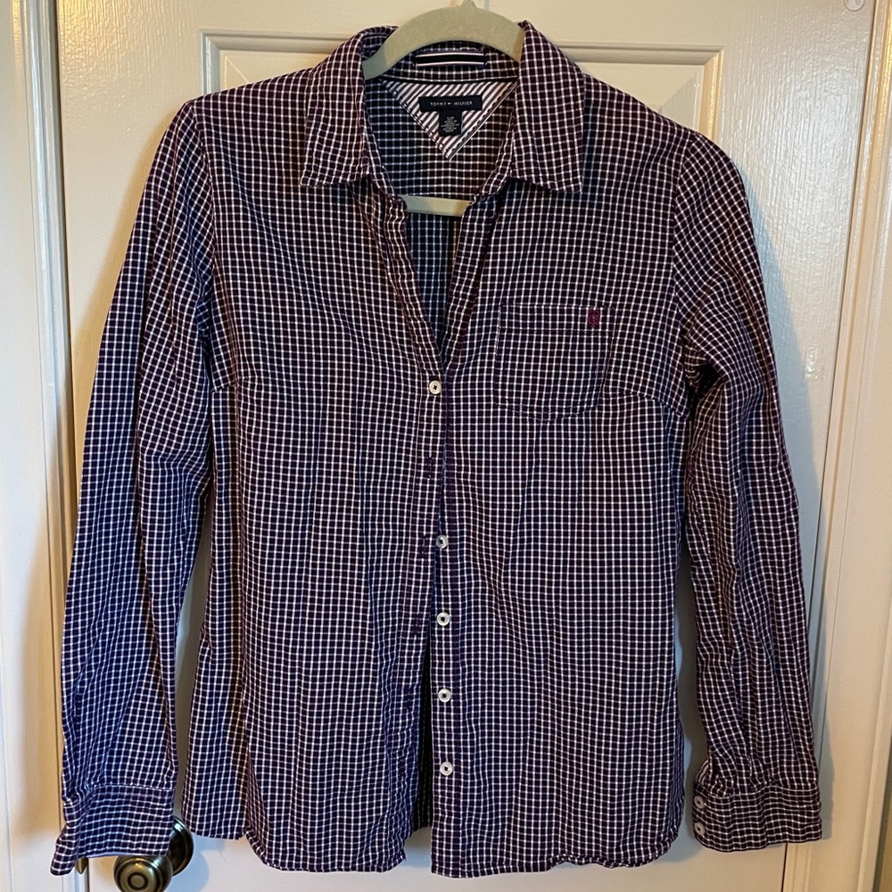 Tommy Hilfiger Navy and White Checked Button-Down Shirt